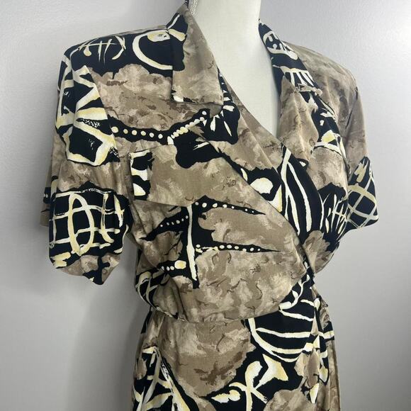 Vintage 80s Scarlett Romper Size 3/4 Faux Wrap Safari Artsy - Picture 2 of 8